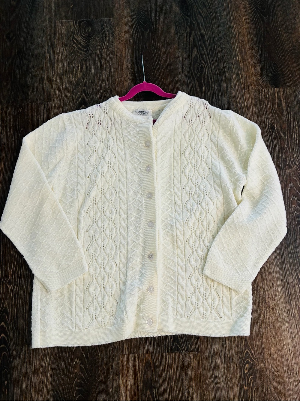 Vintage Cream Cable Knit Button-Front Women’s Sweater Cardigan